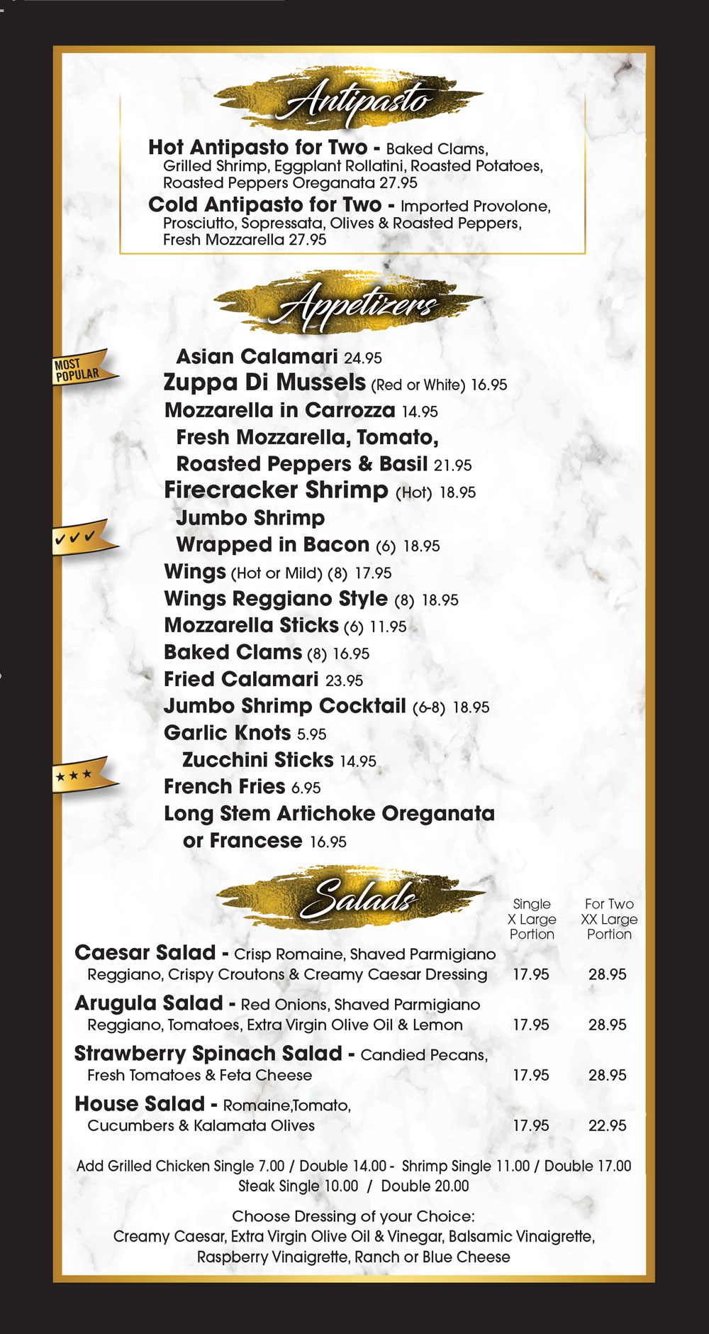 Reggianos Menu