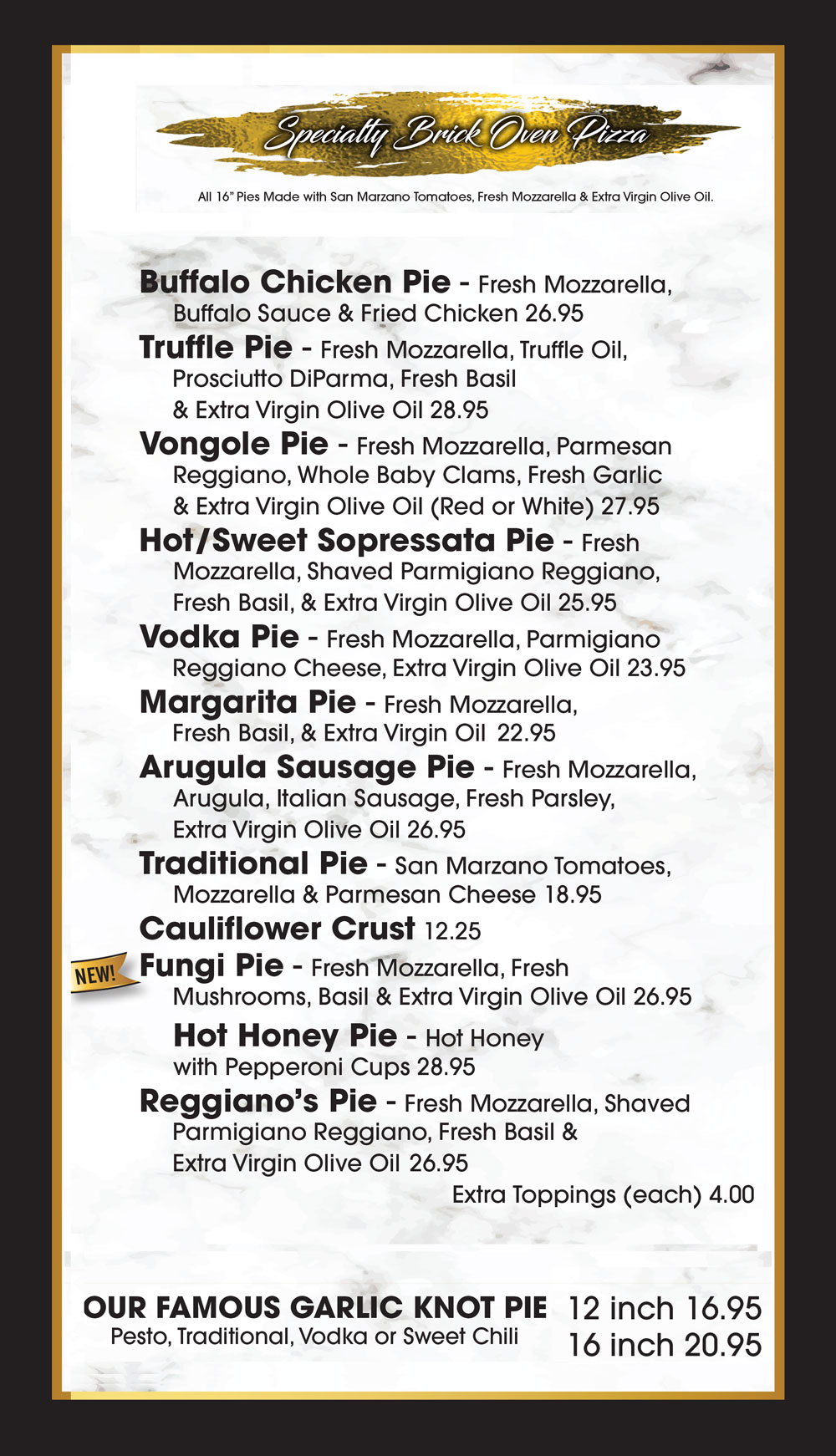 Reggianos Menu