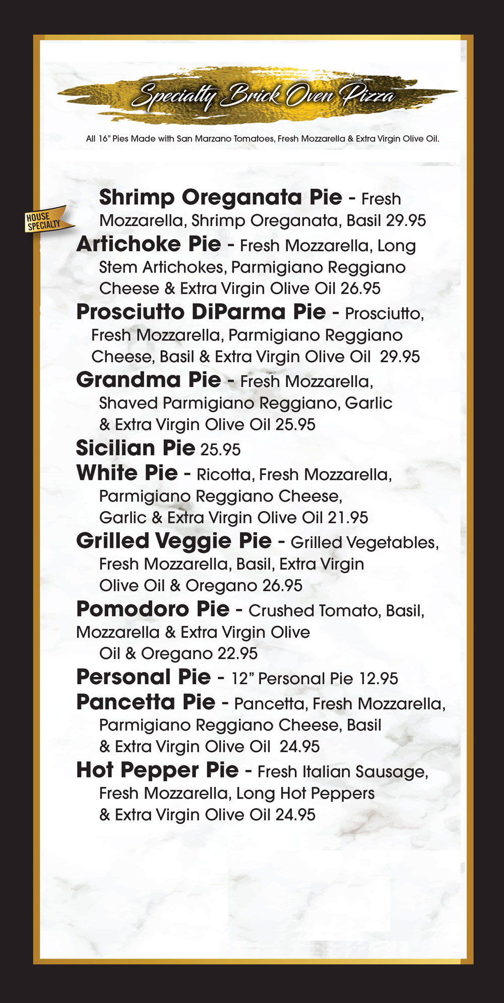 Reggianos Menu