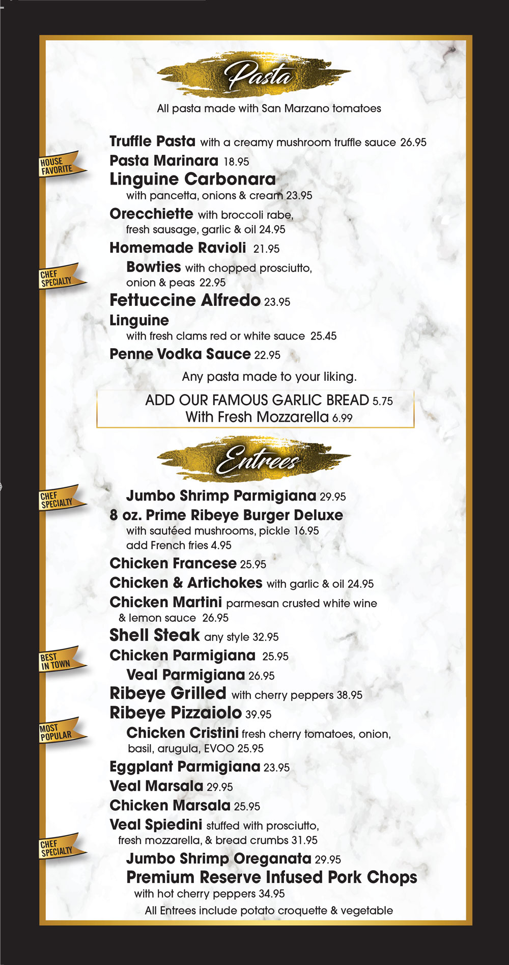 Reggianos Menu